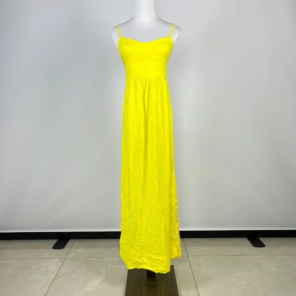NWOT Farm Rio Linen Blend Yellow Sleeveless Midi Dress Size S
